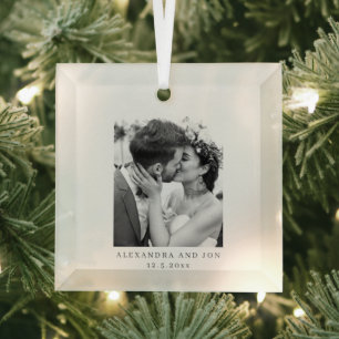 Wedding Photo Couple Names Date First Christmas Glass Tree Decoration