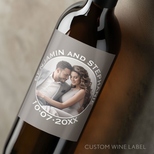 Wedding Photo Custom Name and Year Wine Label (Custom Wedding Anniversary Wine Label)