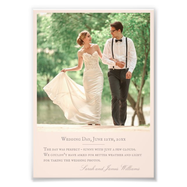 Wedding Photo Custom Quote Monogram Blush 5x7 Print (Front)