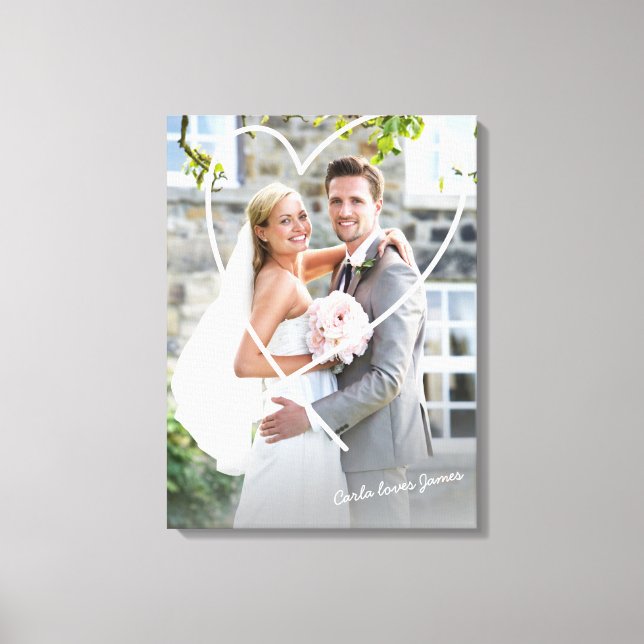 WEDDING PHOTO cute hand drawn heart overlay Canvas Print (Front)