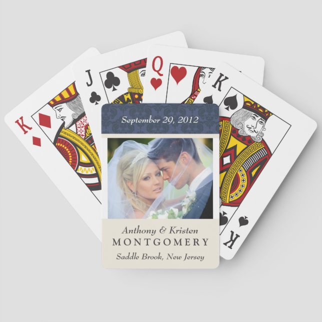 Wedding Photo Damask Personalised Playing Cards (Back)