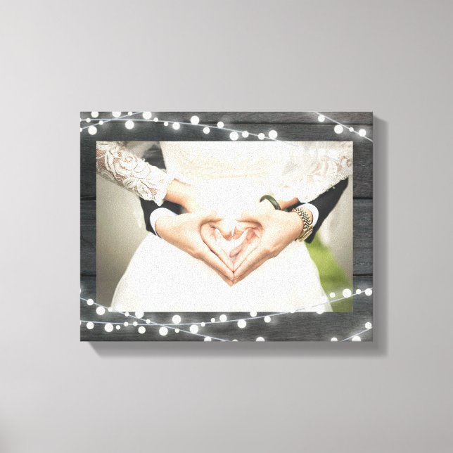 Wedding Photo. Dark Wood with String Lights. Canvas Print (Front)