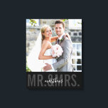 WEDDING PHOTO DATE mr and mrs monochrome black Canvas Print<br><div class="desc">by kat massard >>> WWW.SIMPLYSWEETPAPERIE.COM <<< What a fabulous memory of your precious BABY - personalised with their birth date and birth details if you wish! TIP :: 1. To resize / reposition the text hit the "customise it" button. 2. You can also add your own text ! Love the...</div>