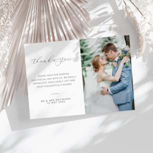 wedding photo delicate lettering thank you card