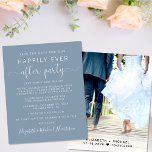 Wedding Photo Dusty Blue Reception Save the Date<br><div class="desc">Affordable dusty blue save the date announcement for a reception or party to celebrate your elopement or private wedding. The front features "Save the Date For Our Happily Ever After Party" in a mix of simple white typography and an elegant white script with swashes, your customised wedding announcement, party or...</div>