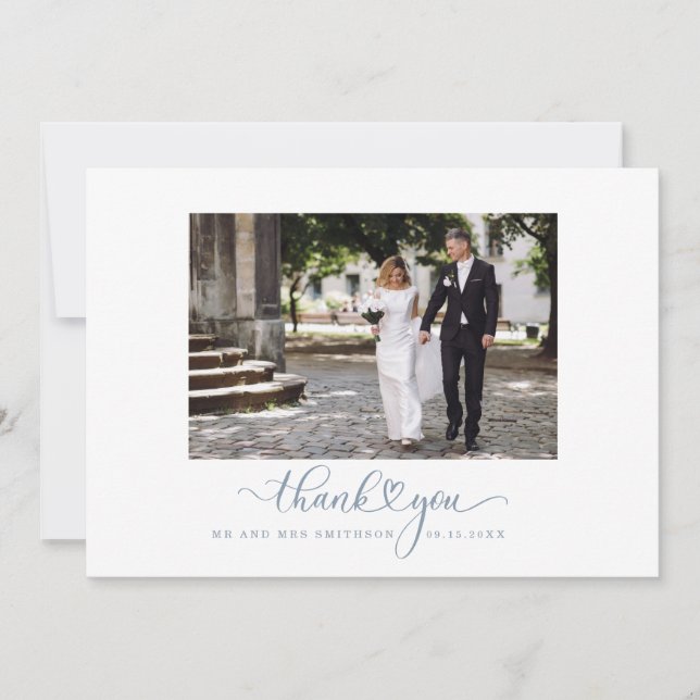 Wedding Photo Dusty Blue Thank You Card (Front)