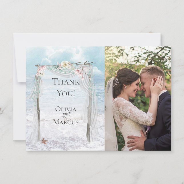 Wedding Photo | Elegant Beach Driftwood Arbor Thank You Card (Front)