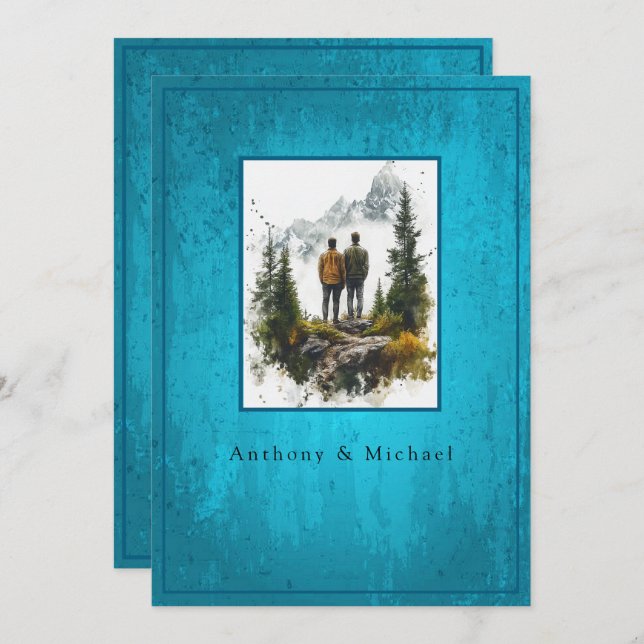 Wedding Photo Elegant Blue Grunge Background  Invitation (Front/Back)