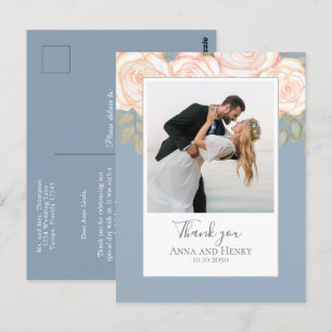Wedding Photo Elegant Dusty Blue Thank You Postcard