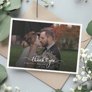 Wedding Photo Elegant Script Hand-Lettered Thank You Card