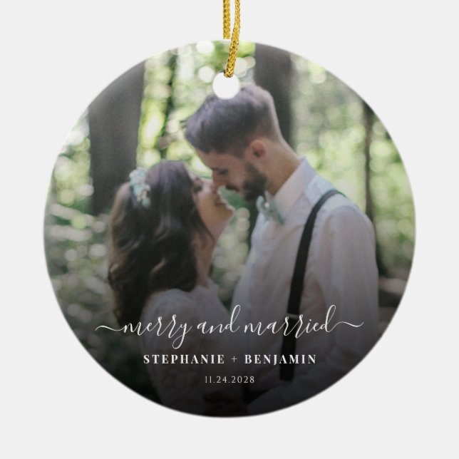 Wedding Photo Elegant Script Thank You Ceramic Tree Decoration (Front)