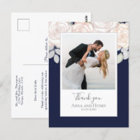 Wedding Photo Elegant Thank You Navy Blue