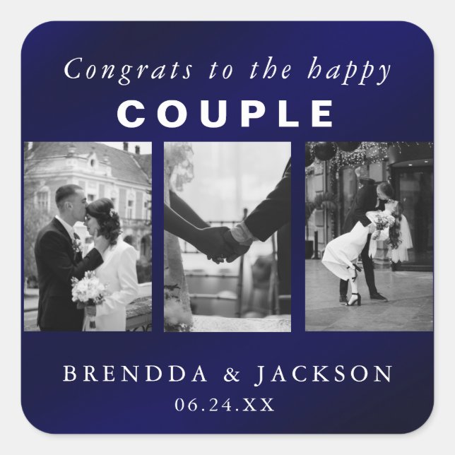 Wedding Photo & Elegant White Script Thank You  Square Sticker (Front)