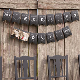 Wedding Photo Faux Chalkboard Bunting Flags