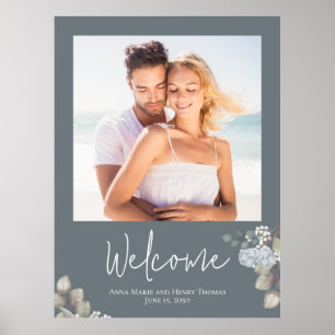 Wedding Photo Floral Blue Watercolor Elegant Roses Poster