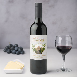 Wedding Photo Floral Geometric Calla Lilies Marble Wine Label