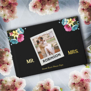 Wedding Photo Flowers Gold Elegant Personalise  Guest Book