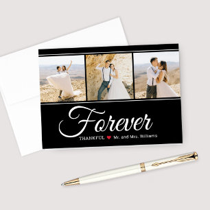Wedding Photo Forever Thankful   Black Note Thank You Card