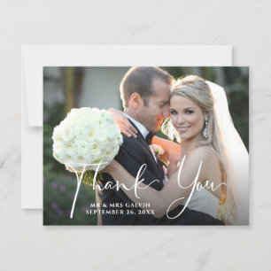 Wedding Photo Front   Blue White Floral Back Thank You Card