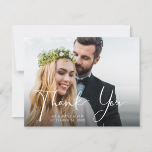 Wedding Photo Front   Blue & White Floral Back Thank You Card