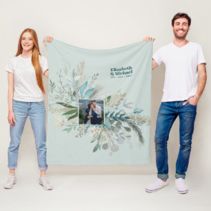 Wedding Photo Gift GREENERY Modern Custom Chic Fleece Blanket