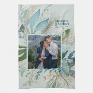 Wedding Photo Gift GREENERY Modern Custom Chic Tea Towel