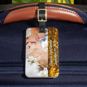 Wedding Photo Gold Glitter Wedding Luggage Tag