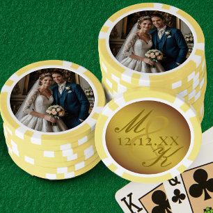 Wedding Photo Gold Rococo Monogram Poker Chips