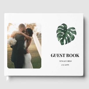 Wedding Photo Green Leaf Monstera Wedding Guest Book
