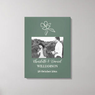 Wedding Photo Green Minimal Floral Personalise     Canvas Print