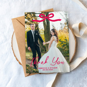 Wedding Photo Guest Appreciation Pink Bow Thank You Card