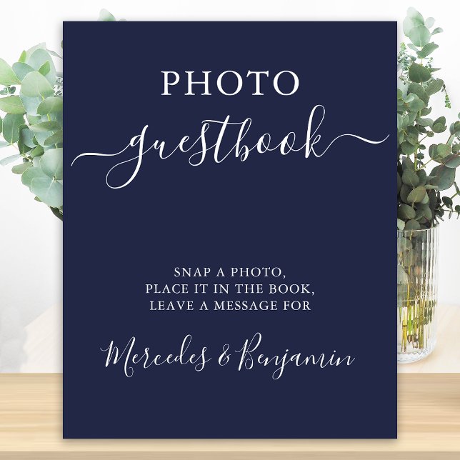 Wedding Photo Guest Modern Calligraphy Navy Blue Poster (Creator Uploaded)