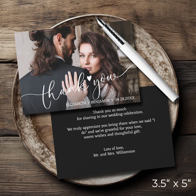 Wedding Photo Hand-Lettered Budget Thank You Card (3.5" x 5" wedding photo thank you note cards with your message on the back)