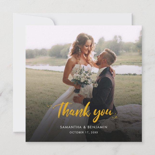 Wedding Photo Hand-Lettered Couples Thank You Card (Front)