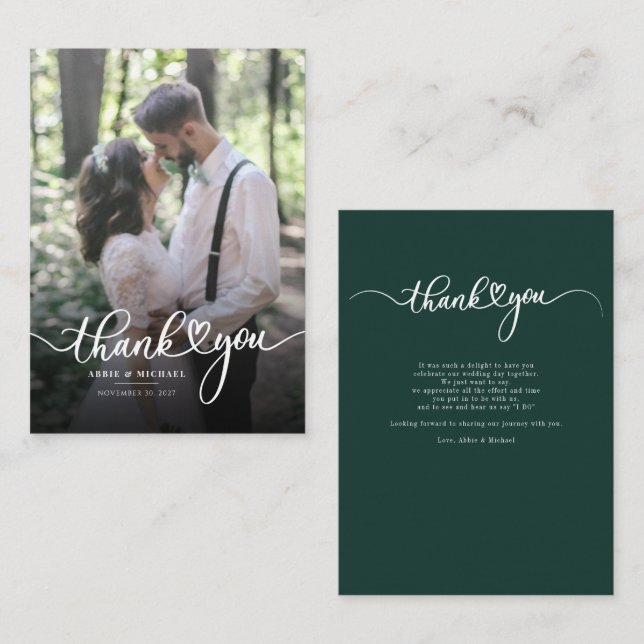 Wedding Photo Hand-Lettered Love Heart Thank You Card (Front/Back)