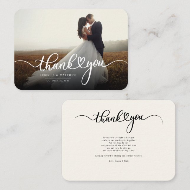 Wedding Photo Hand-Lettered Script Thank You Card (Front/Back)