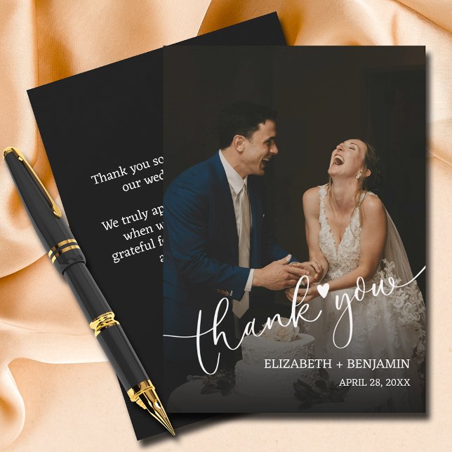 Wedding Photo Hand-Lettered Thank You Card (5" x 7" flat thank you notes, your photo on the front and message on the back.)