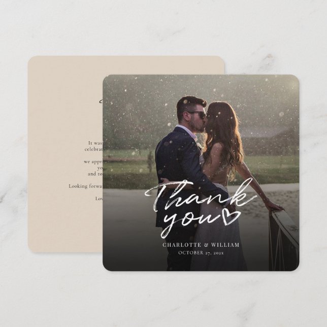 Wedding Photo Handwritten Elegant Thank You Card (Front/Back)