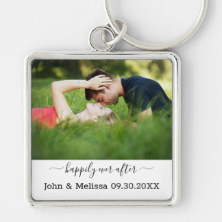 Wedding Photo Happily Ever After Name Date Key Ring