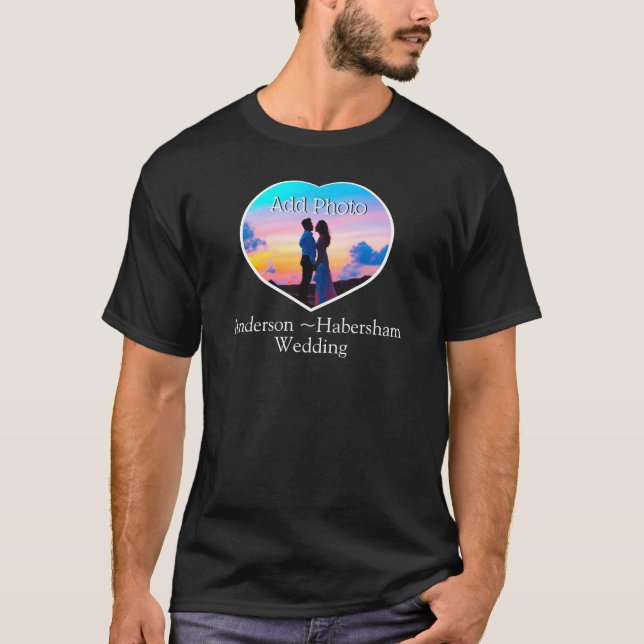 Wedding Photo Heart Bride Groom name Family Friend T-Shirt (Front)