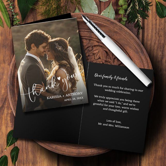 Wedding Photo Heart Folded Thank You  Note Card (Wedding Photo Heart Folded Thank You Note Cards)