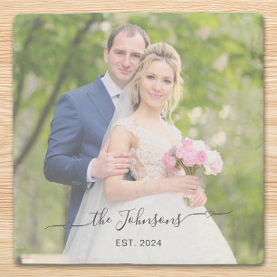 Wedding Photo Heart Swash Signature Stone Coaster