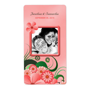 Wedding Photo Hibiscus Pink Floral  Wine Labels