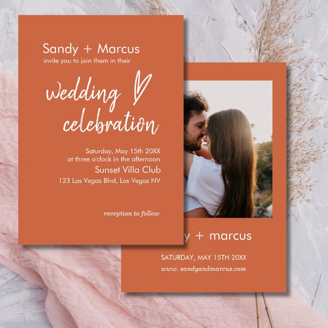 Wedding Photo Invitation Boho Heart Terracotta (Creator Uploaded)