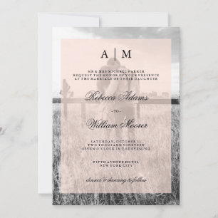 Wedding Photo Invitation with Blush Pink Overlay