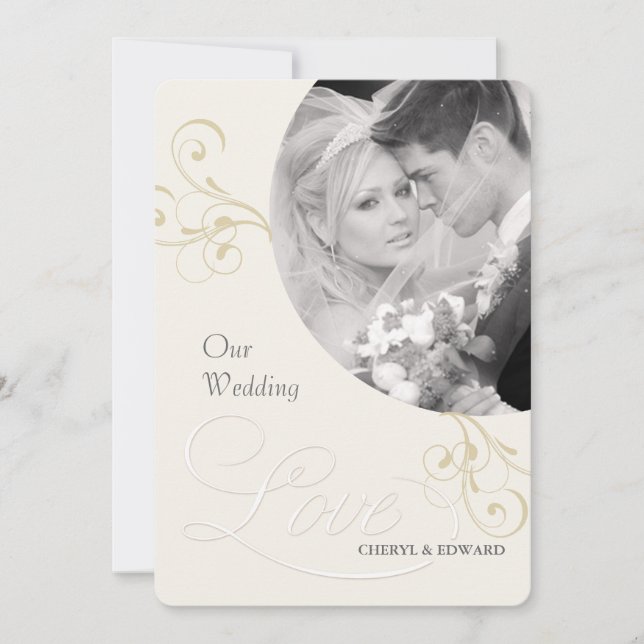 Wedding Photo Invitations - Elegant Vintage Ivory (Front)
