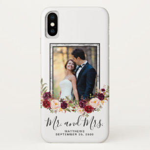 Wedding Photo Keepsake Burgundy Floral Marble iPhone X Case