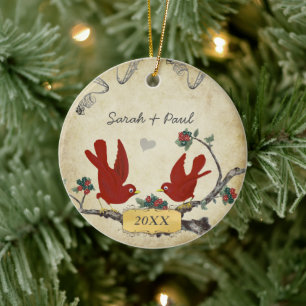 Wedding Photo Keepsake Couples 1st Christmas Ceramic Tree Decoration