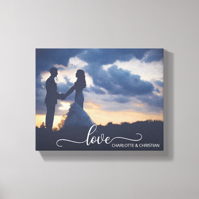Wedding PHOTO Keepsake LOVE + Names Canvas Print (Front)