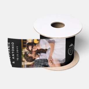 Wedding Photo Logo Names Date Black Elegant Satin Ribbon